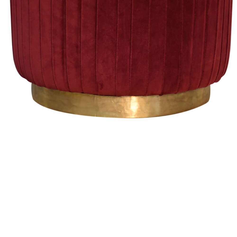 wholesale Wine Red Cotton Velvet Pleated Footstool with Gold Base for resale