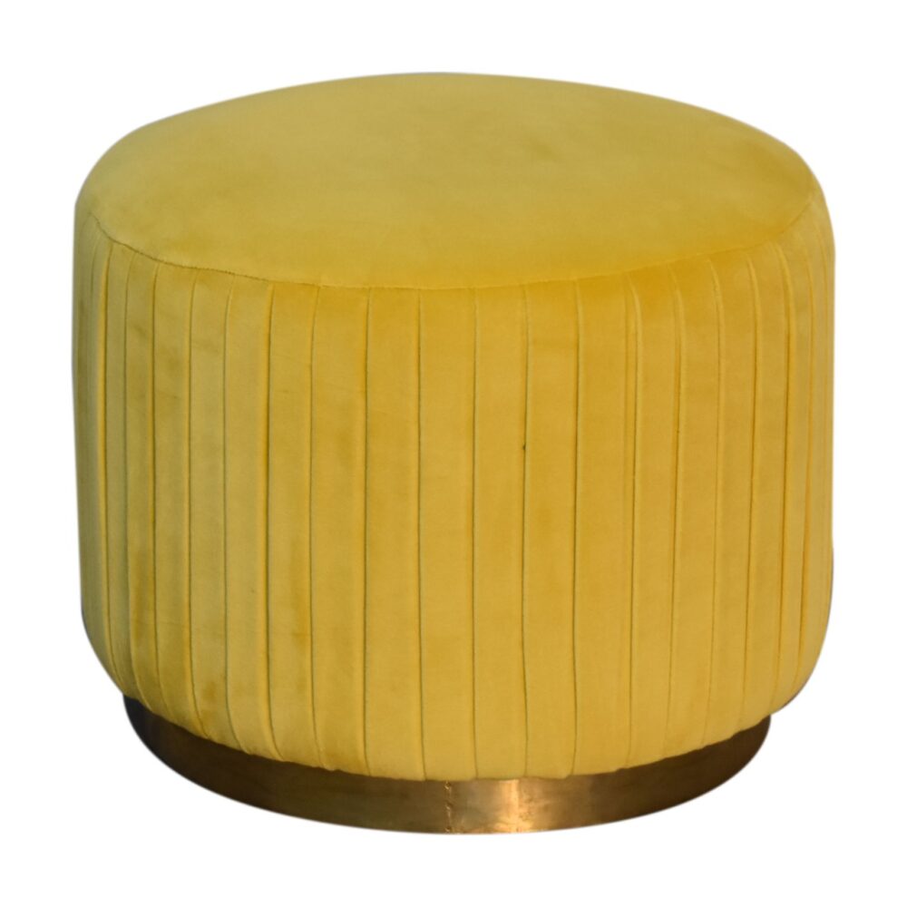 Mustard Cotton Velvet Pleated Footstool with Gold Base wholesalers