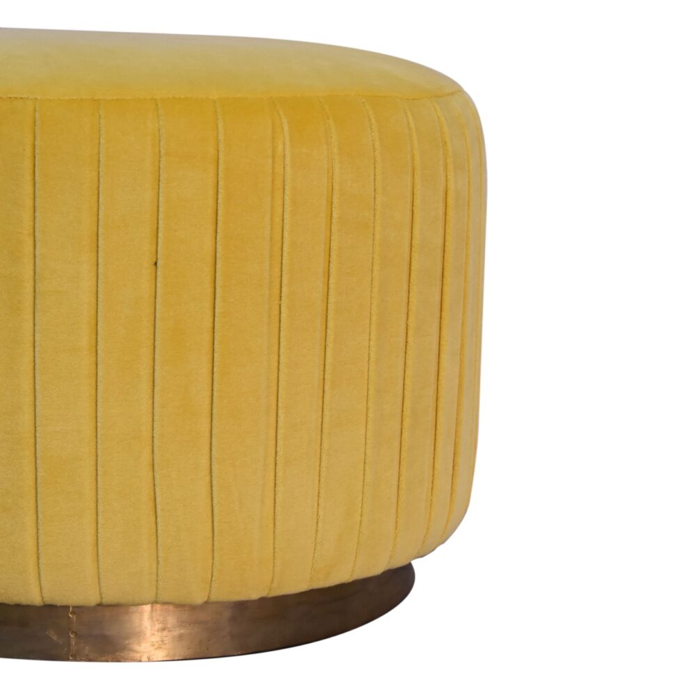 Mustard Cotton Velvet Pleated Footstool with Gold Base dropshipping