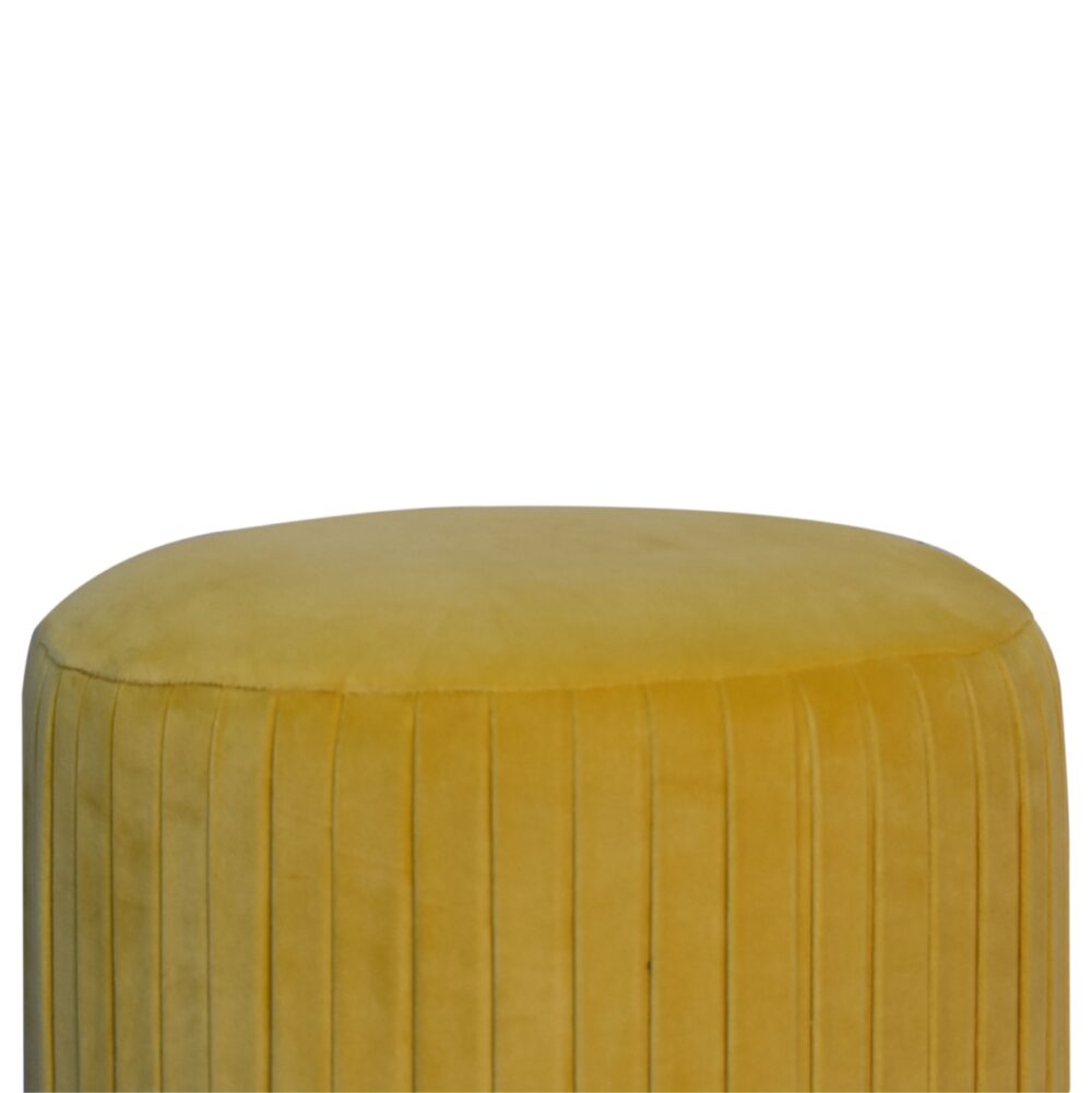 wholesale Mustard Cotton Velvet Pleated Footstool with Gold Base for resale