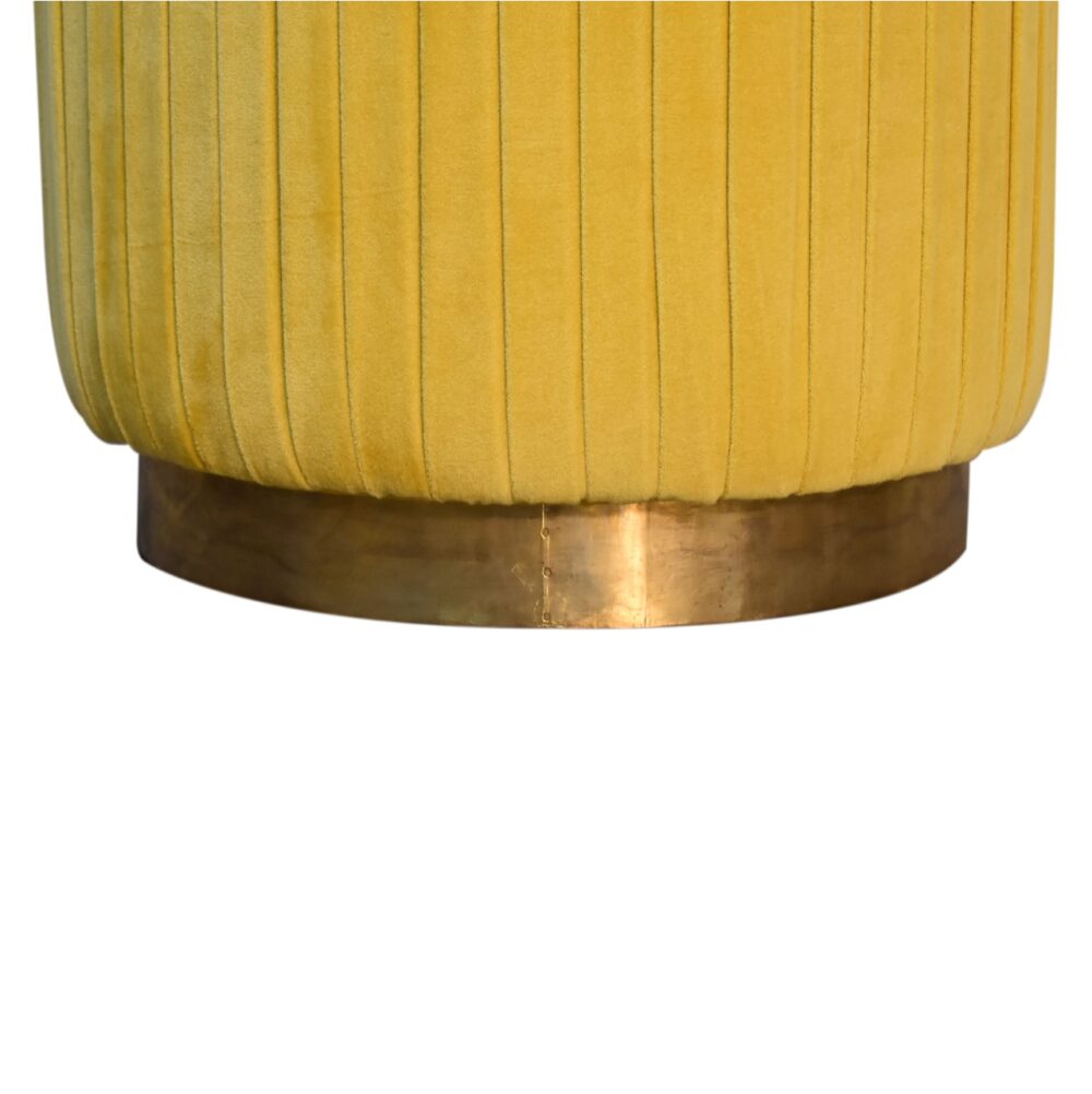 Mustard Cotton Velvet Pleated Footstool with Gold Base for resell