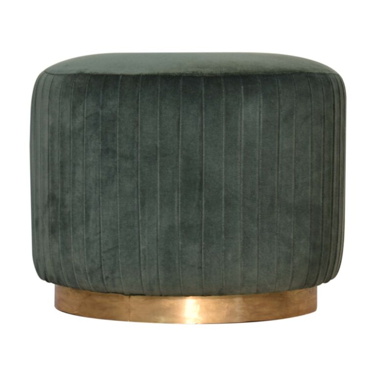 Emerald Green Cotton Velvet Pleated Footstool with Gold Base for resale