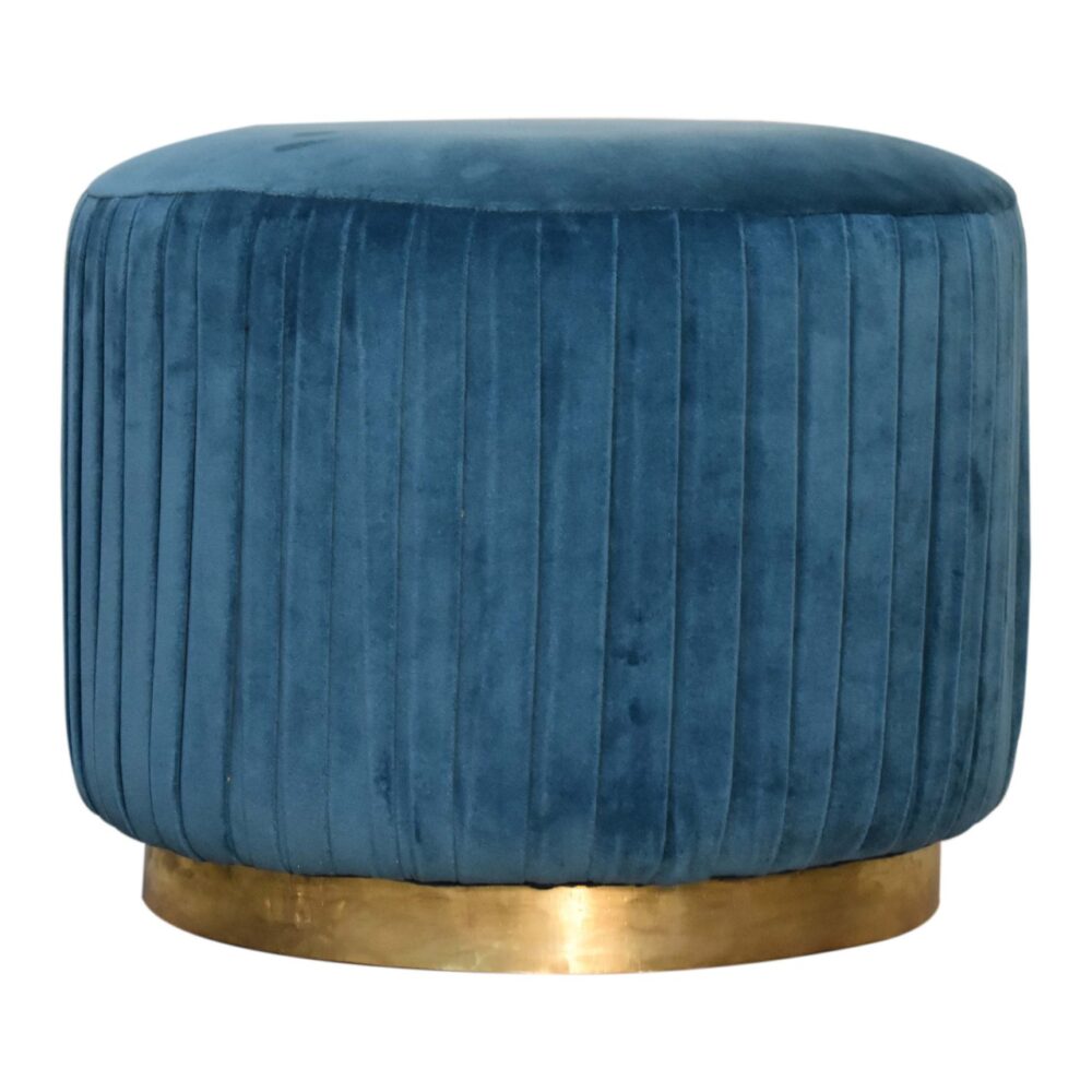 Teal Cotton Velvet Pleated Footstool with Gold Base wholesalers