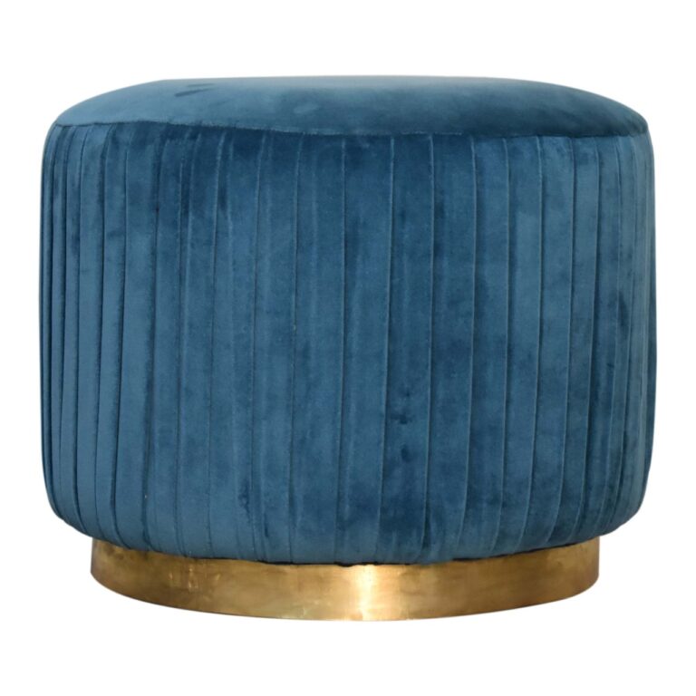 Teal Cotton Velvet Pleated Footstool with Gold Base for resale