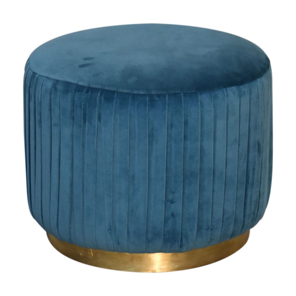 wholesale Teal Cotton Velvet Pleated Footstool with Gold Base for resale