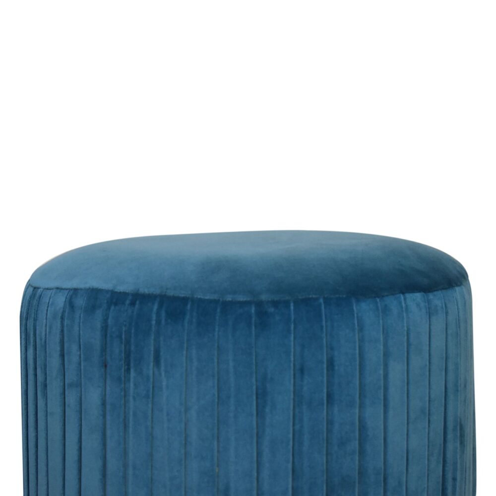 Teal Cotton Velvet Pleated Footstool with Gold Base dropshipping