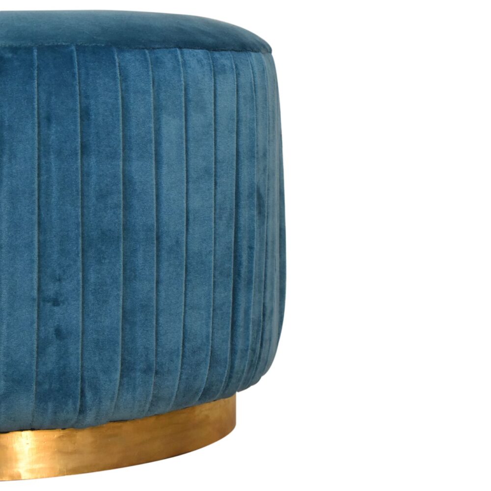 Teal Cotton Velvet Pleated Footstool with Gold Base for resell