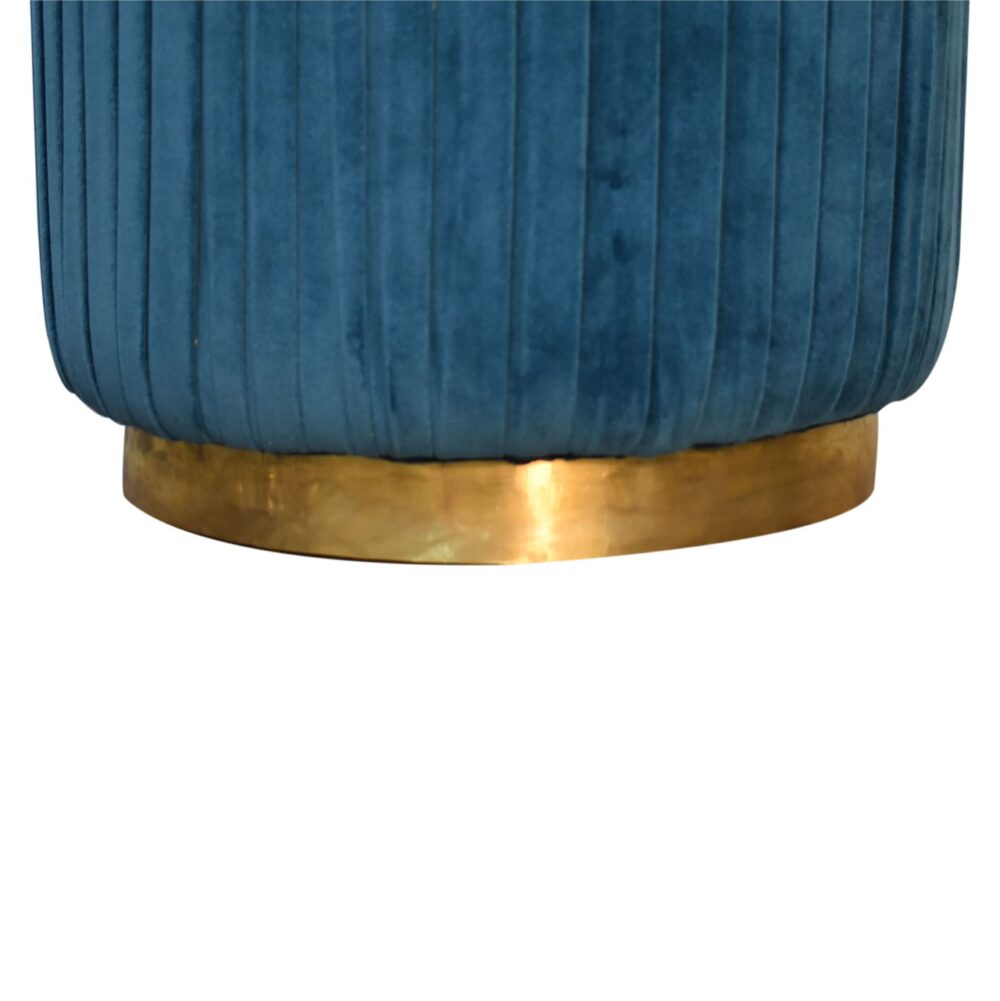 Teal Cotton Velvet Pleated Footstool with Gold Base for reselling