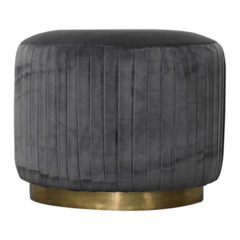 Grey Cotton Velvet Pleated Footstool with Gold Base wholesalers