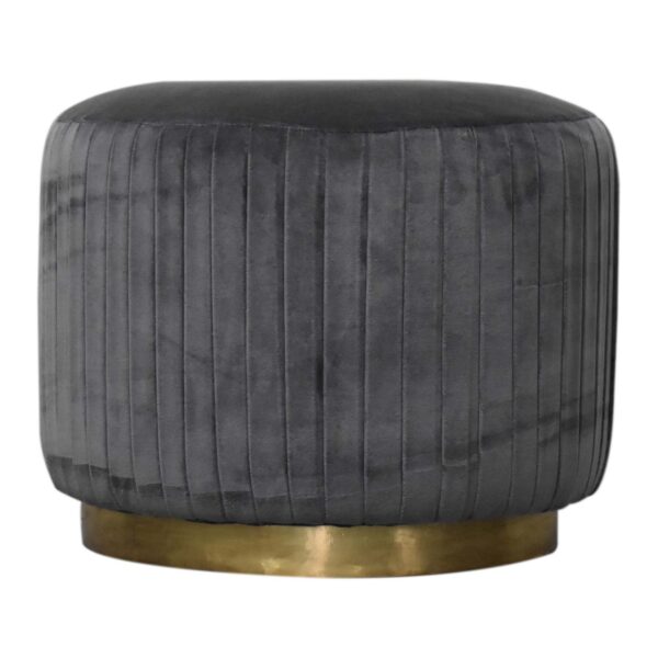 Grey Cotton Velvet Pleated Footstool with Gold Base for resale