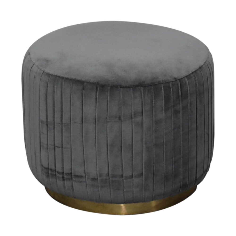 wholesale Grey Cotton Velvet Pleated Footstool with Gold Base for resale