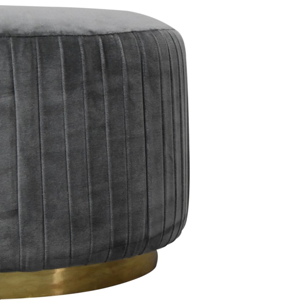 Grey Cotton Velvet Pleated Footstool with Gold Base dropshipping