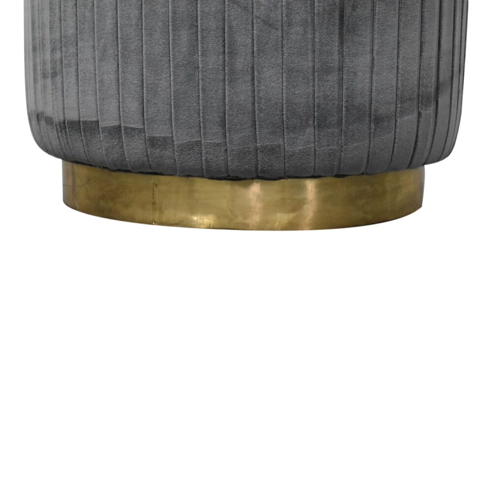 Grey Cotton Velvet Pleated Footstool with Gold Base for reselling