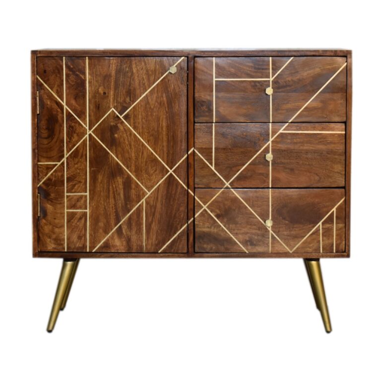 Chestnut Gold Inlay Abstract Sideboard for resale