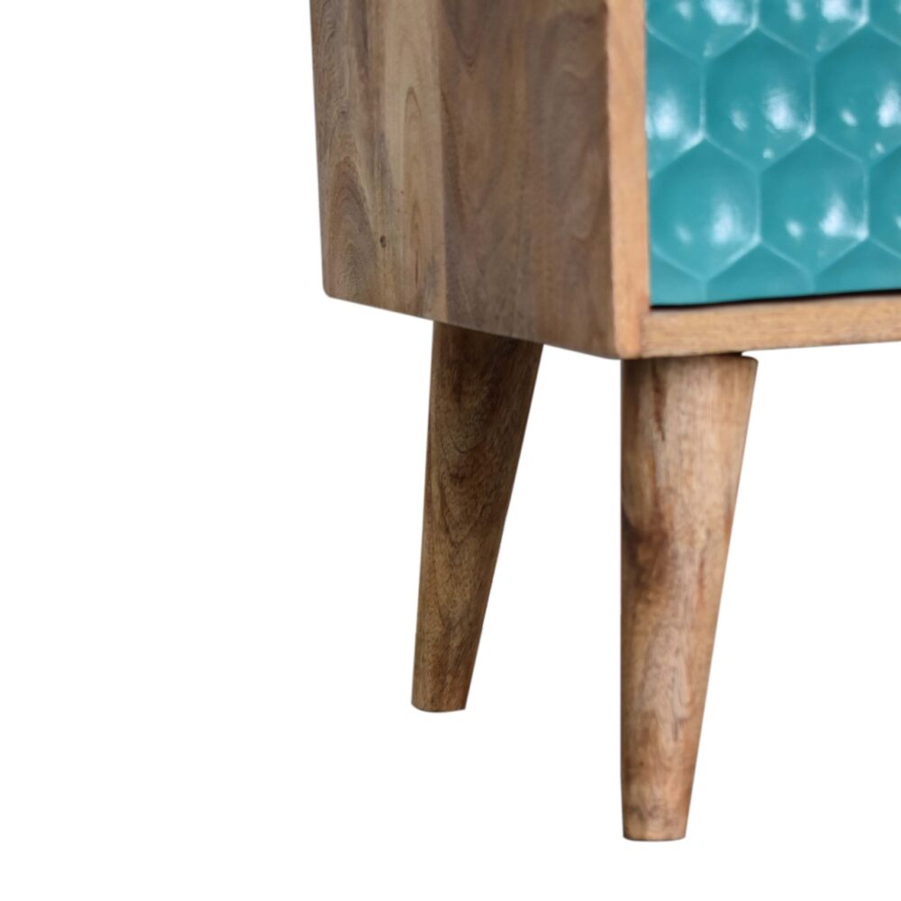 Honeycomb Carved Teal Bedside with Open Slot for wholesale