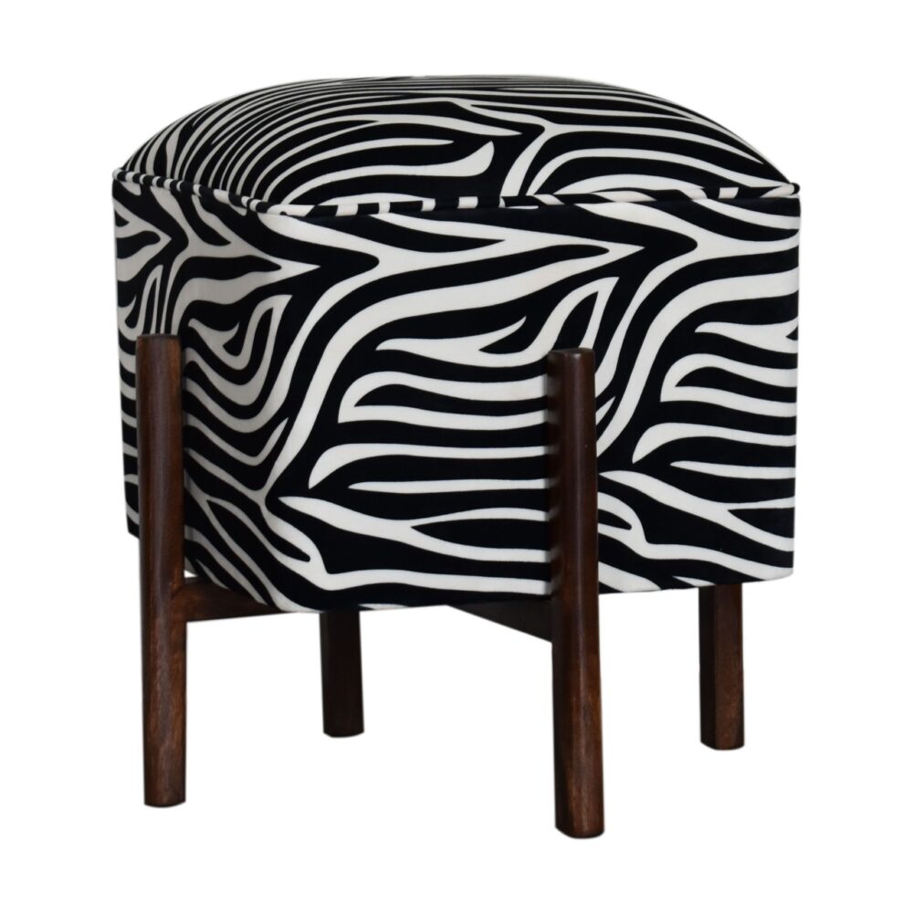 wholesale Zebra Print Footstool with Solid Wood Legs for resale