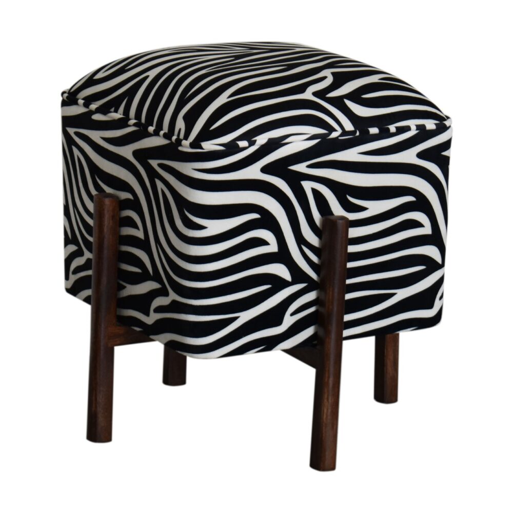 Zebra Print Footstool with Solid Wood Legs for reselling