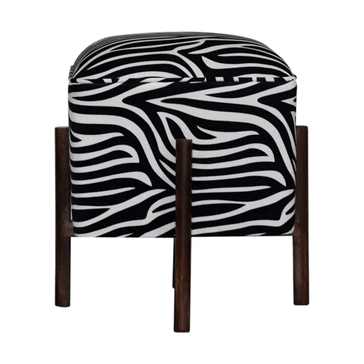 bulk Zebra Print Footstool with Solid Wood Legs for resale