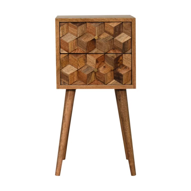 Mini Cube Carved 2 Drawer Bedside for resale