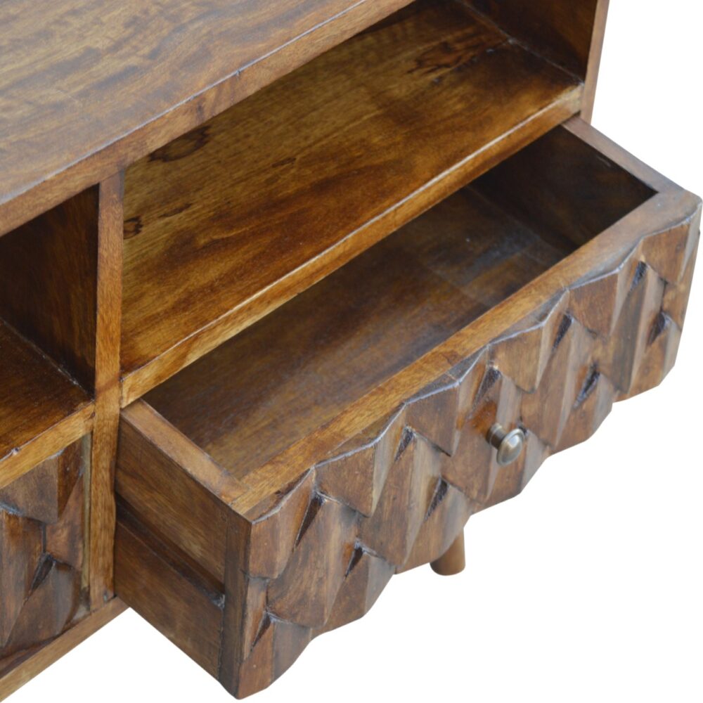 Chestnut Pineapple Carved Media Unit for reselling