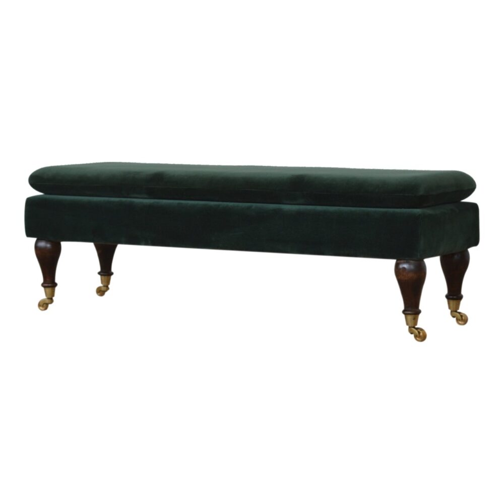 Green Velvet Bench with Castor Legs wholesalers