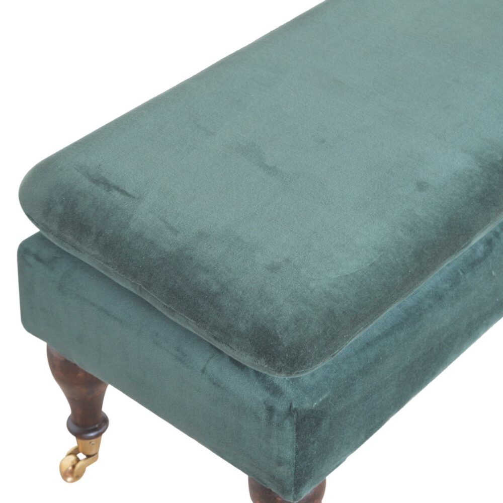 Green Velvet Bench with Castor Legs dropshipping