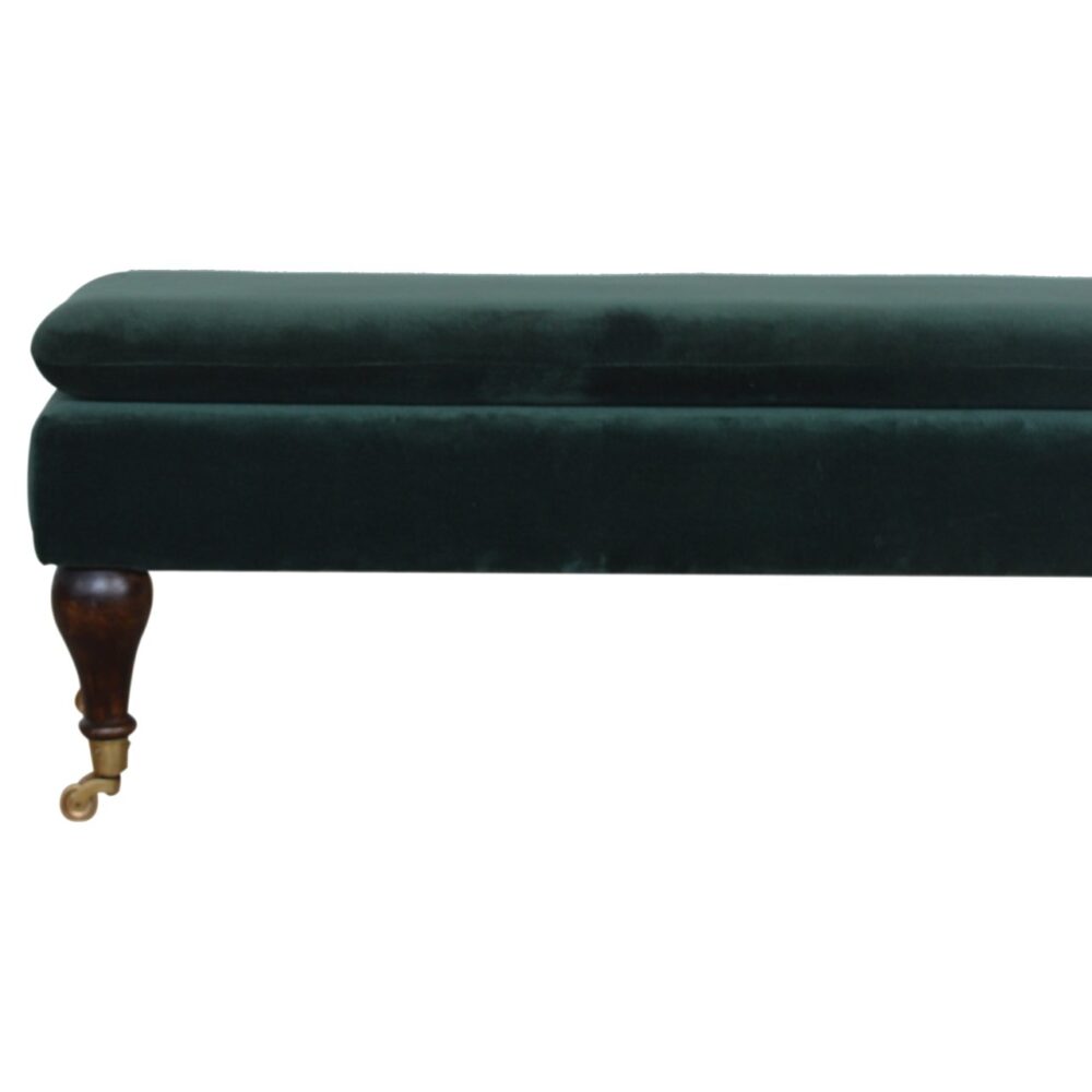 Green Velvet Bench with Castor Legs for resell