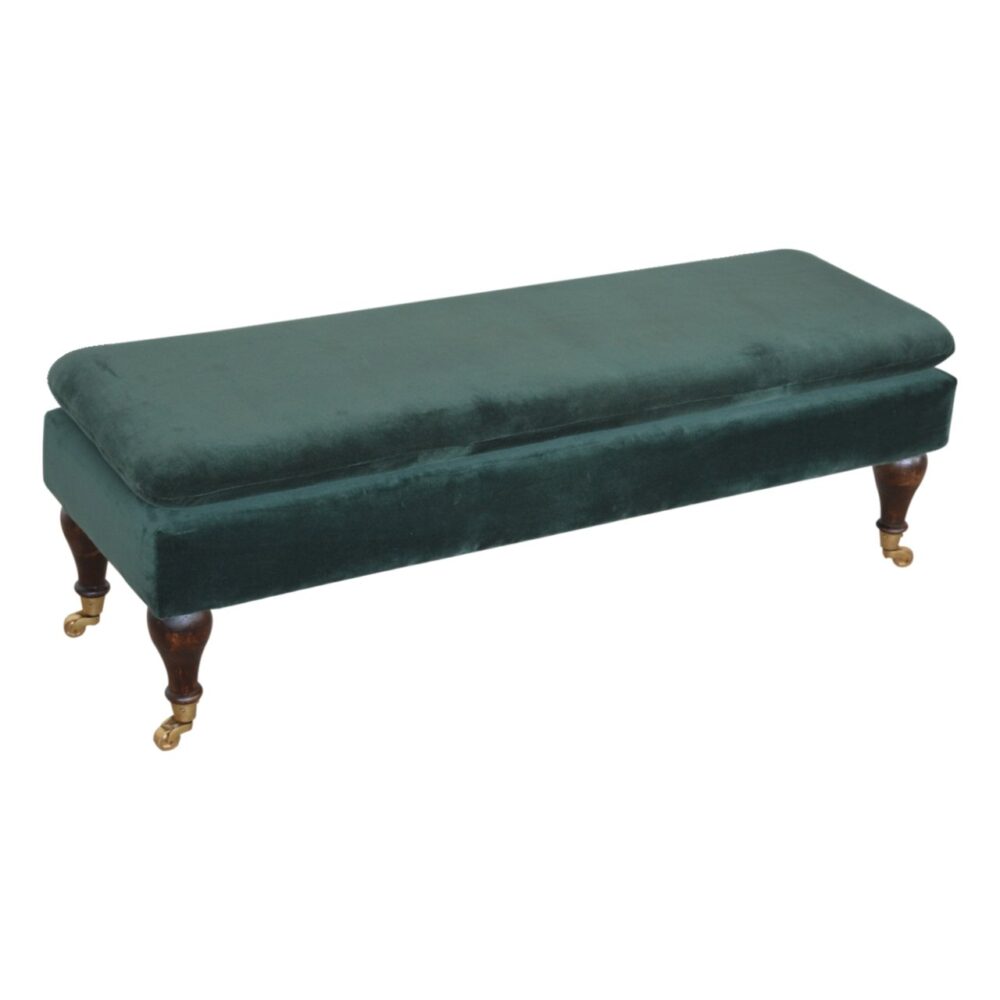 Green Velvet Bench with Castor Legs for wholesale