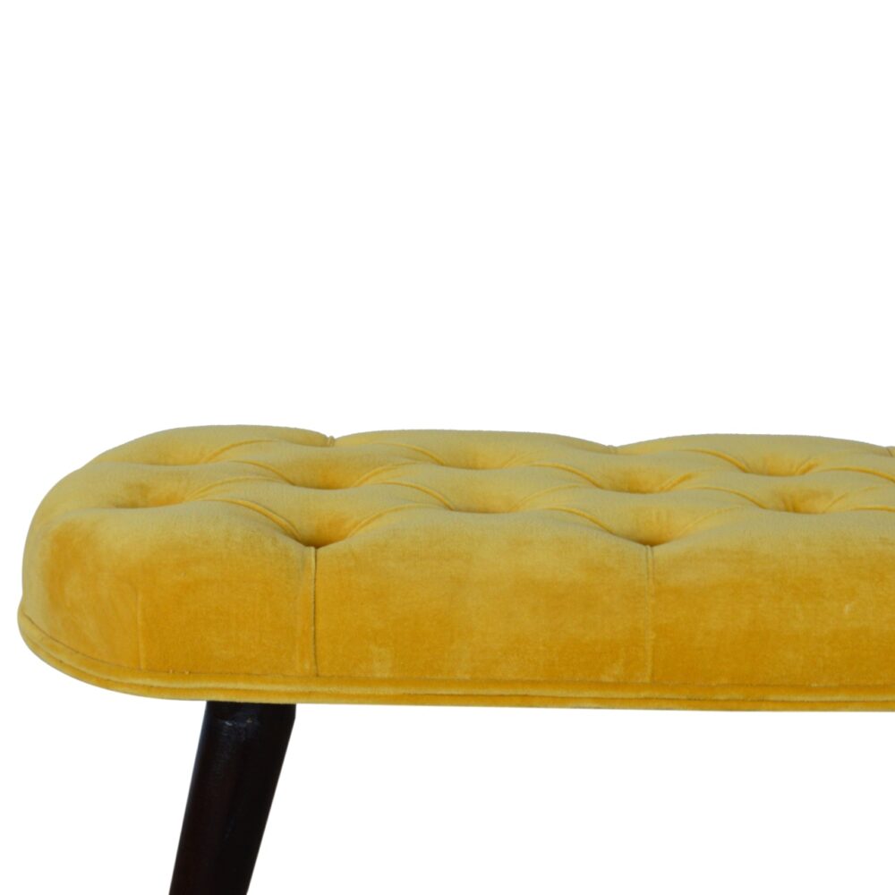 Mustard Cotton Velvet Deep Button Bench for wholesale