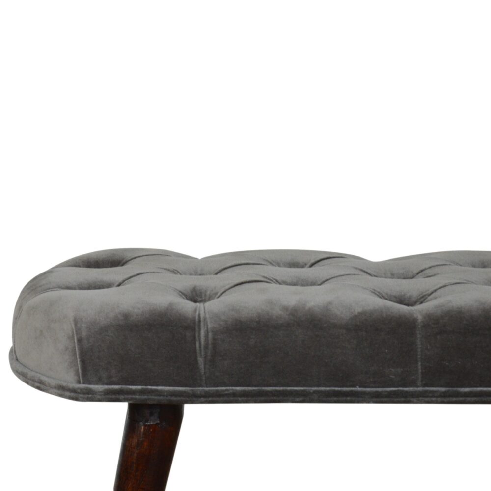 Grey Cotton Velvet Deep Button Bench for reselling