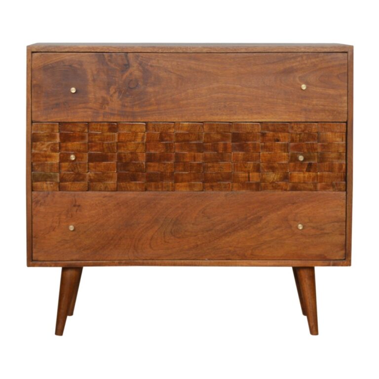 Tile Carved Chestnut Chest for resale