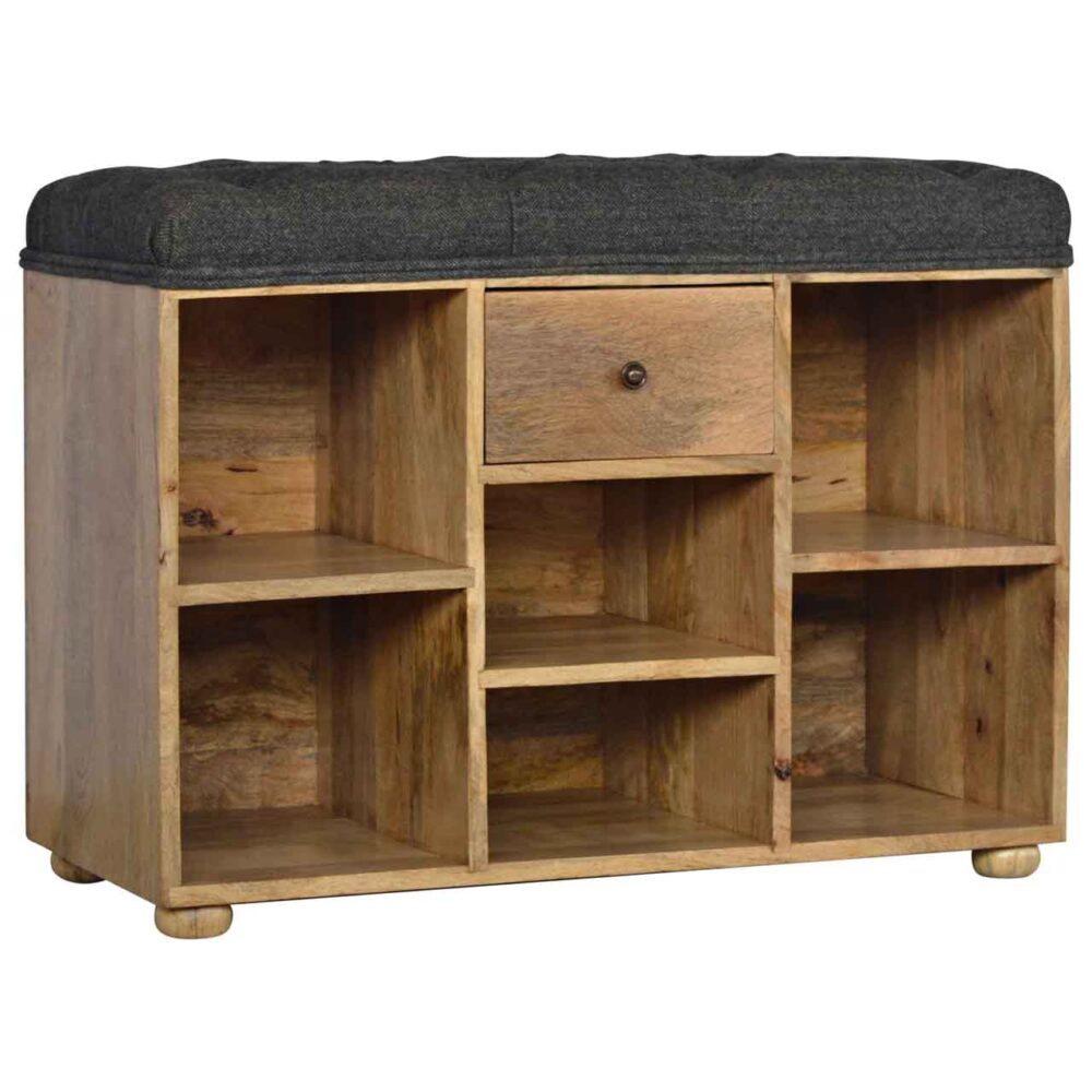 Black Tweed 6 Slot Shoe Storage Bench for reselling