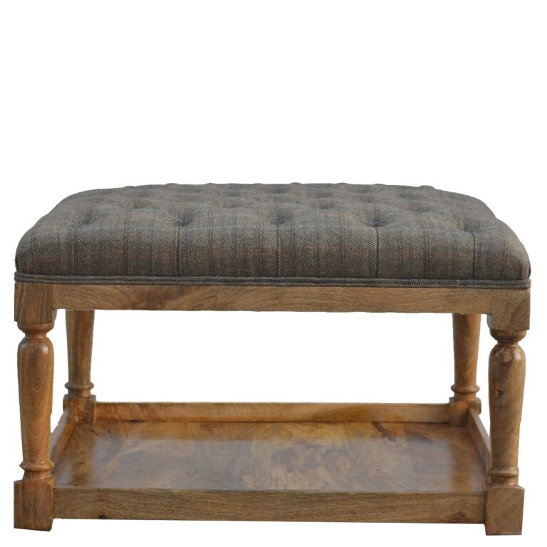 Multi Tweed Footstool with Shelf for resale