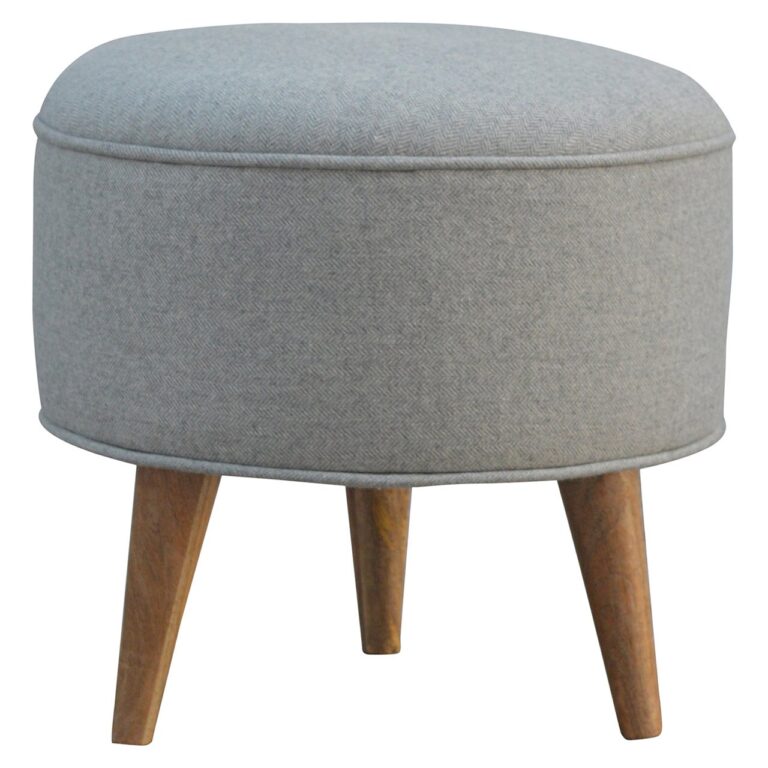 Round Grey Tweed Footstool for resale