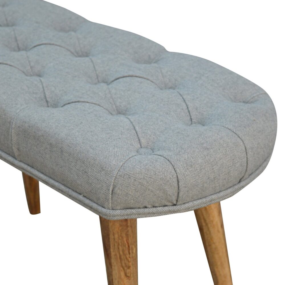 Nordic Style Bench with Deep Buttoned Grey Tweed Top dropshipping