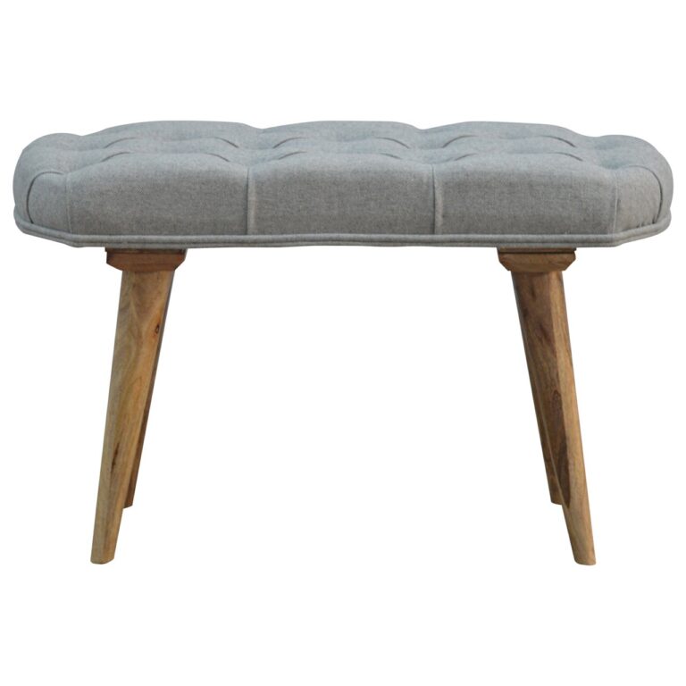 Nordic Style Bench with Deep Buttoned Grey Tweed Top for resale