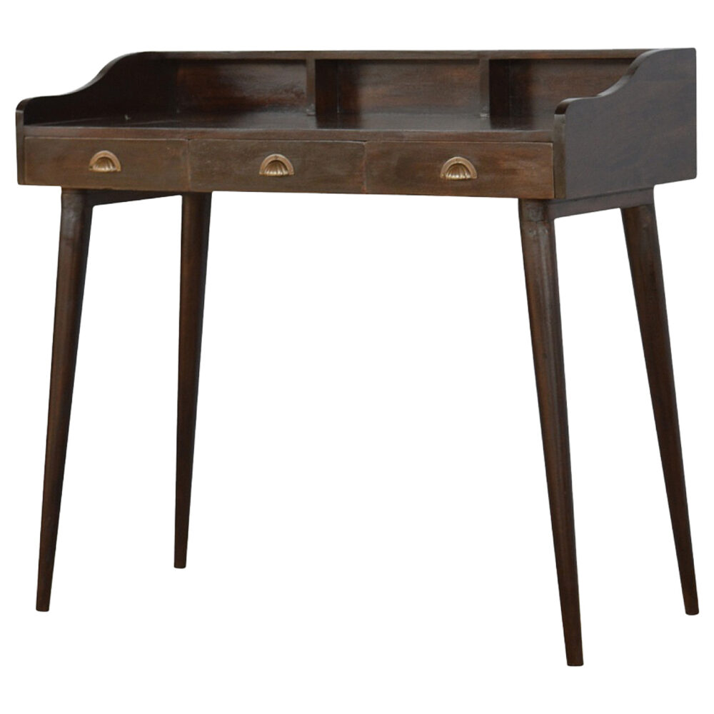 wholesale IN2049 - Walnut Gallery Back Nordic Writing Desk with 3 Drawers for resale