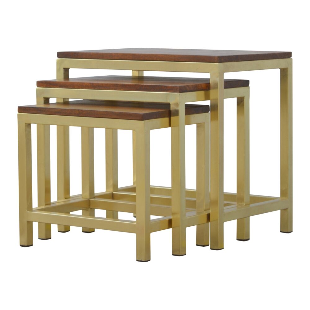 wholesale Golden Stool set of 3 with Chunky Wooden top for resale