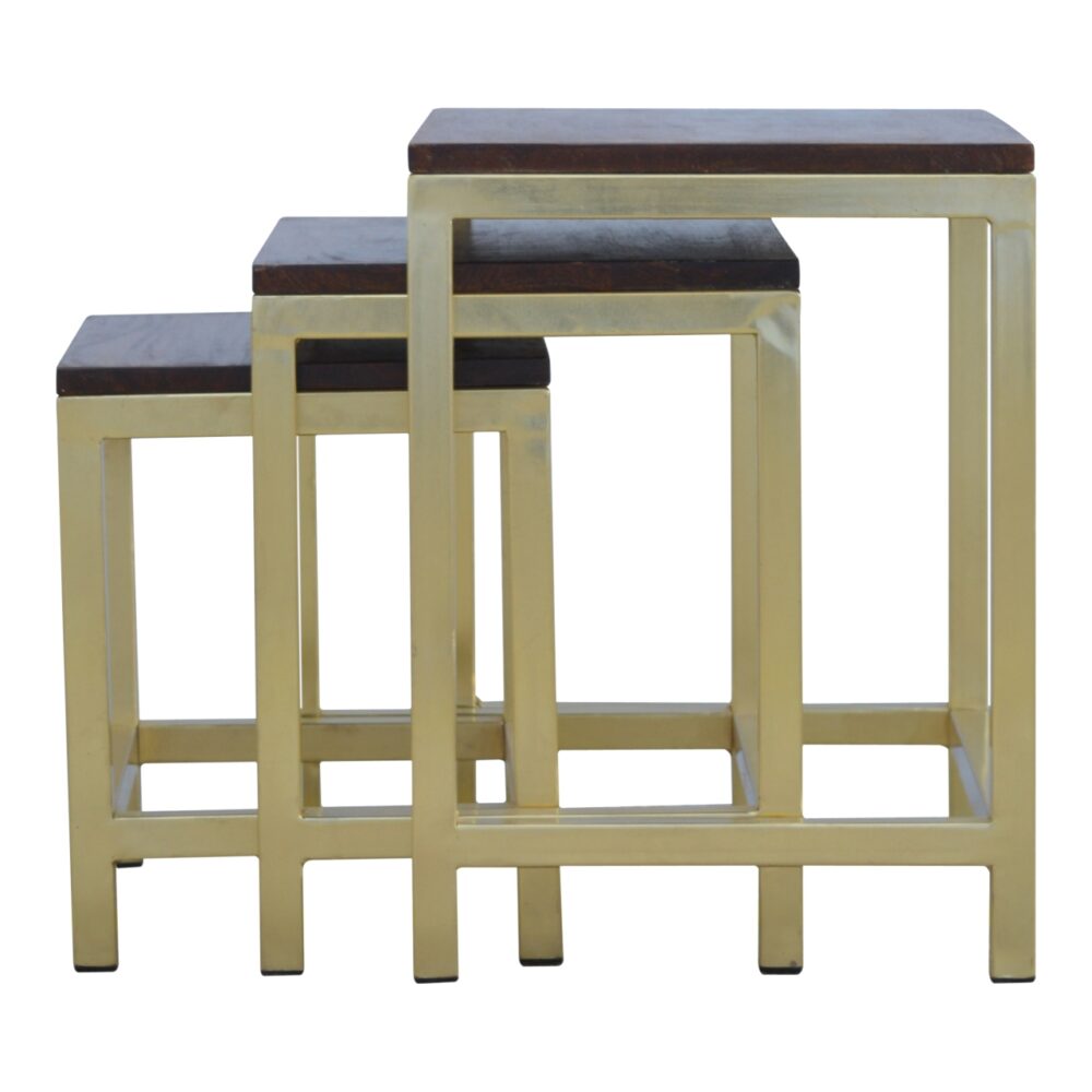 Golden Stool set of 3 with Chunky Wooden top wholesalers