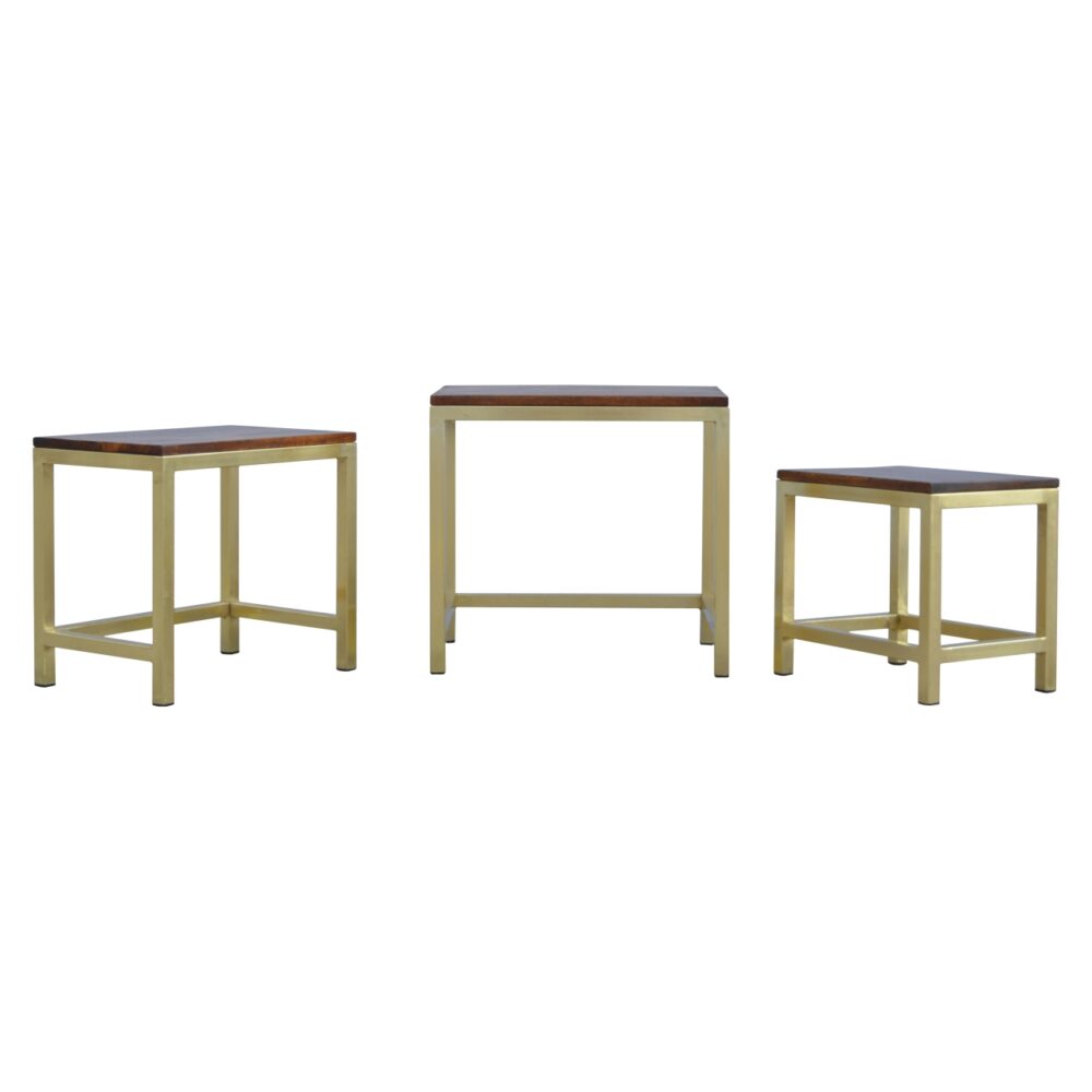 wholesale Golden Stool set of 3 with Chunky Wooden top for resale