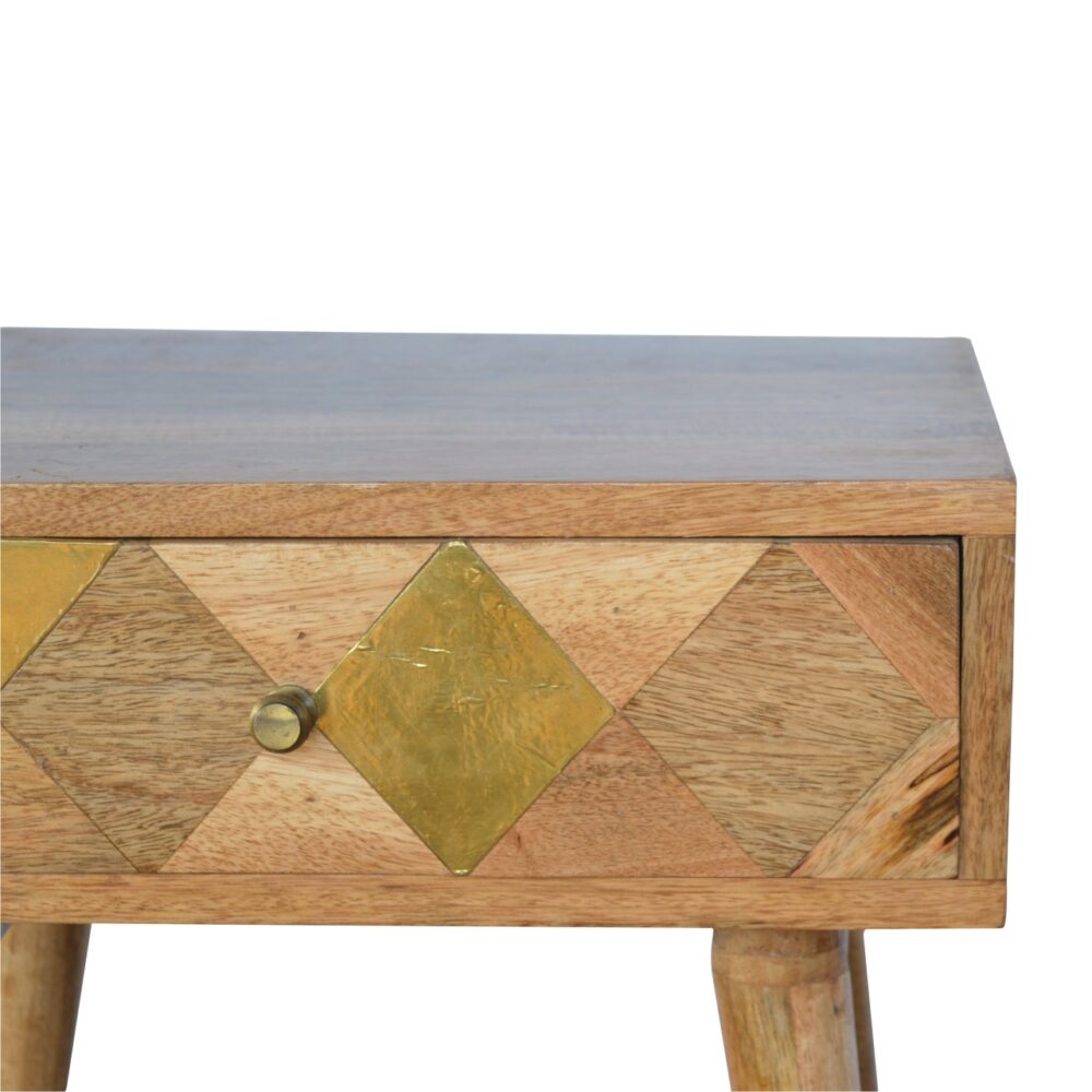 Oak-ish Gold Brass Inlay Bedside for resell