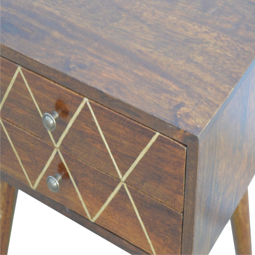 Geometric Brass Inlay 2 Drawer Nightstand for resell