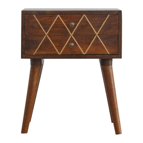 Geometric Brass Inlay 2 Drawer Nightstand for resale