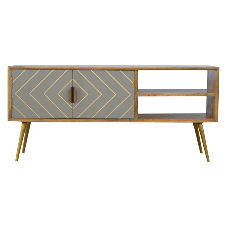 Sleek Cement Brass Inlay Media Unit for resale