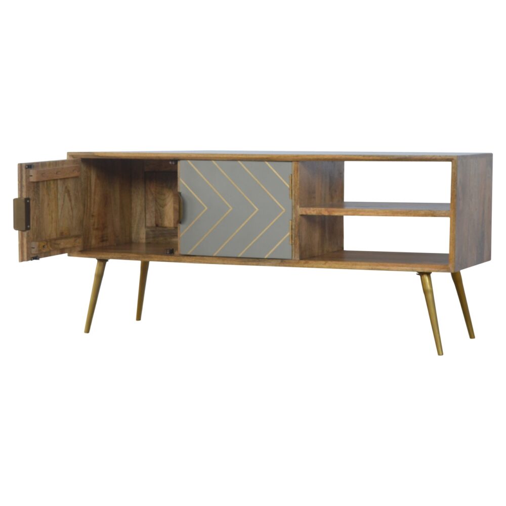 Sleek Cement Brass Inlay Media Unit dropshipping