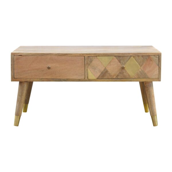 Oak-ish Brass Inlay Coffee Table for resale