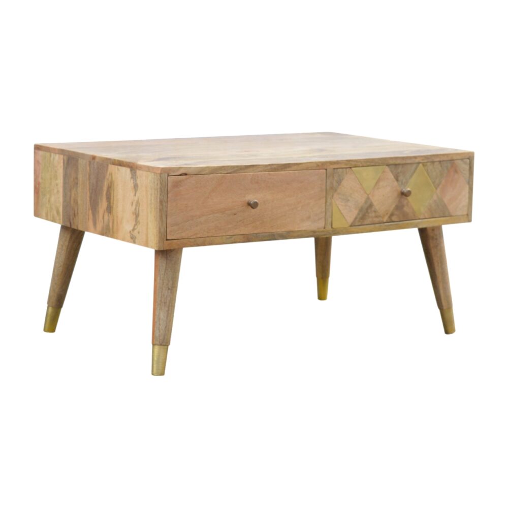 wholesale Oak-ish Brass Inlay Coffee Table for resale