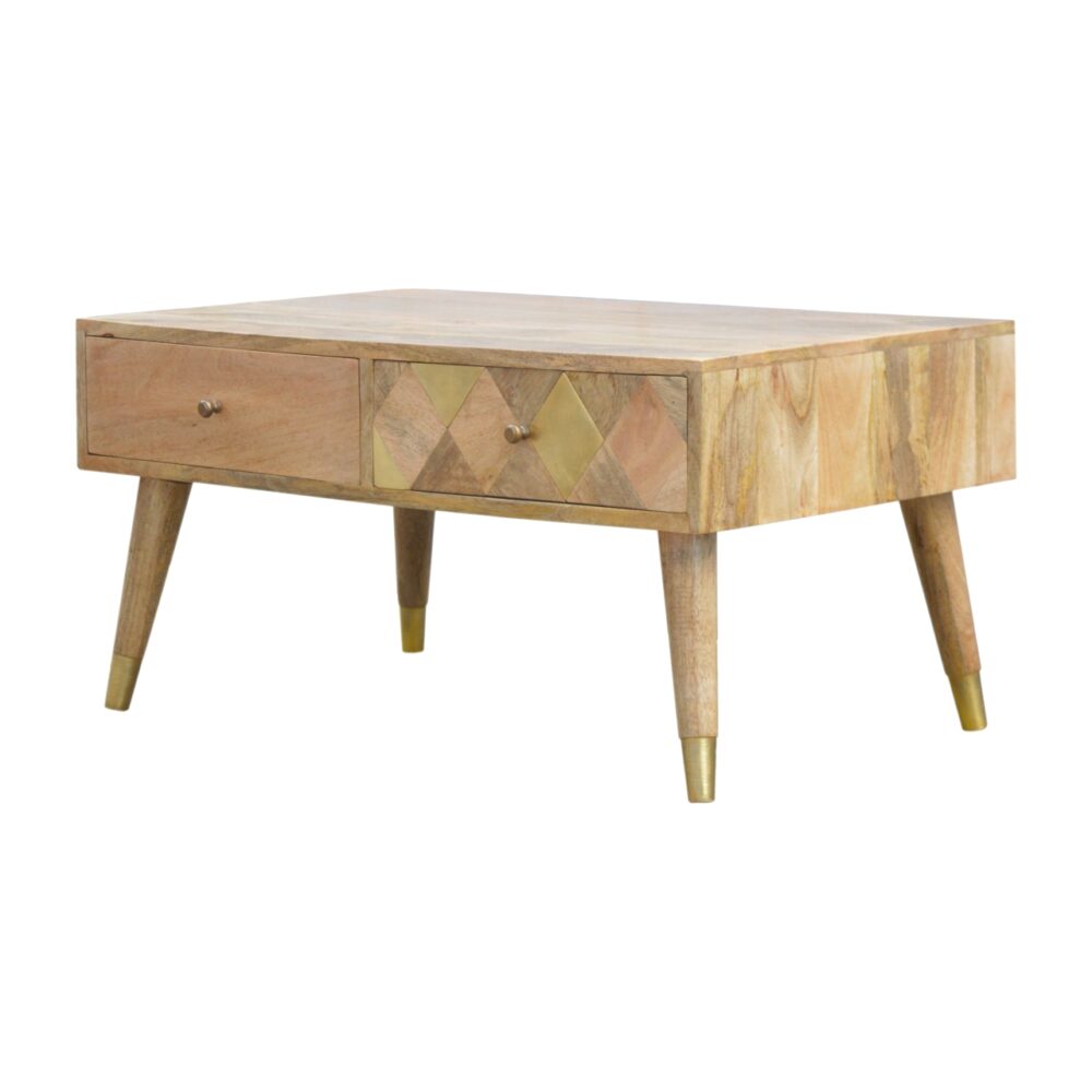 Oak-ish Brass Inlay Coffee Table wholesalers