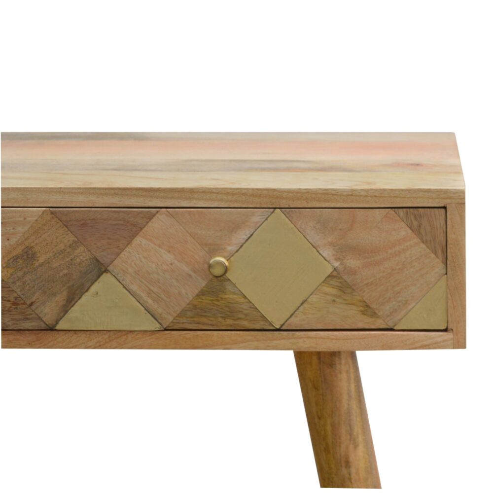 Oak-ish Gold Brass Inlay Console Table dropshipping