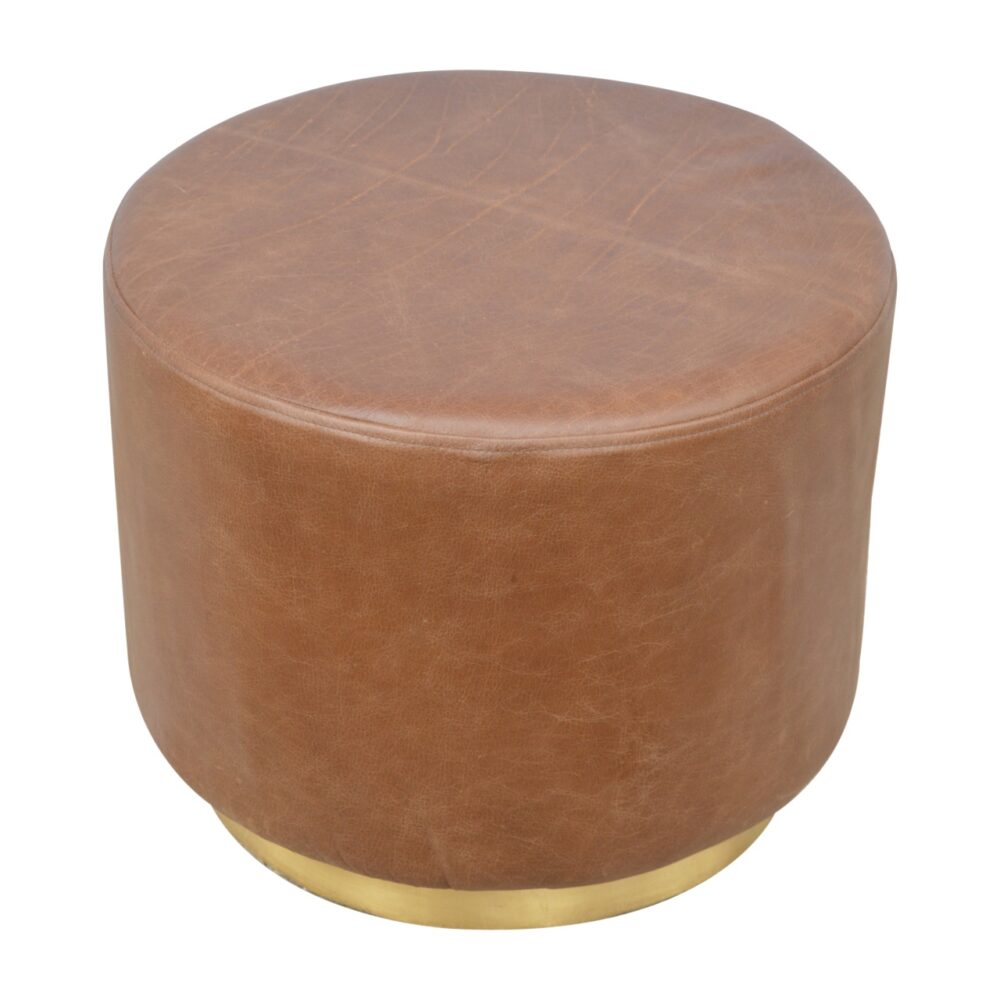 Brown Buffalo Leather Footstool with Gold Base wholesalers